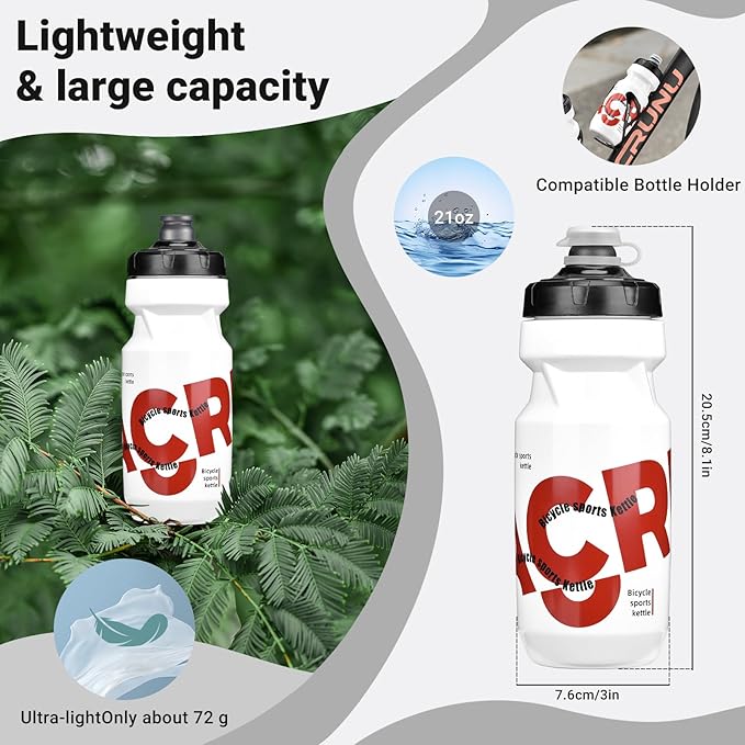 Bike Water Bottle 21oz Bicycle Water Bottle for 5hrs Insulation Sports Squeeze Water Bottle with Leakproof DesignFits Most Bike Cages (Red 21 * 2)