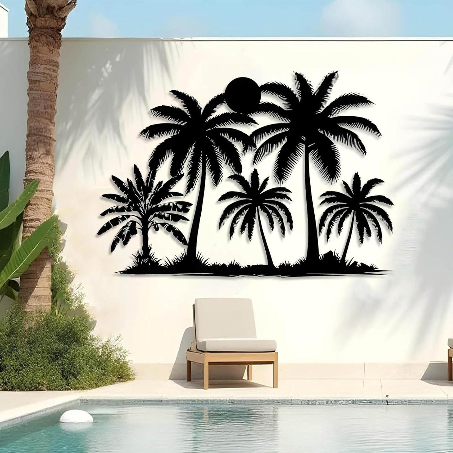 Tuglona Metal Palm Tree with Sunset Wall Decor, Tropical Palm Tree Metal Wall Art, Tropical Wall Decor, Sun Wall Art, Beach Wall Decoration, Coastal Trees Wall Hanging (Black, 41"x29"/105x73cm)
