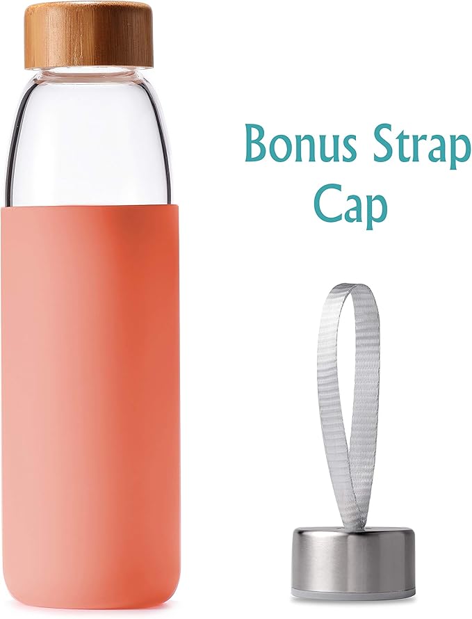 veegoal Glass Water Bottles 25 Oz Borosilicate with Bamboo Lid, BPA-FREE, Non-Slip Silicone Sleeve, and Stainless Steel Leak Proof Lid - Reusable Glass Bottle for Men and Women