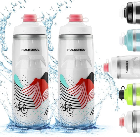 ROCKBROS Bike Water Bottle 21oz Bicycle Water Bottle for 5hrs Insulation Sports Squeeze Water Bottle with Leakproof Design