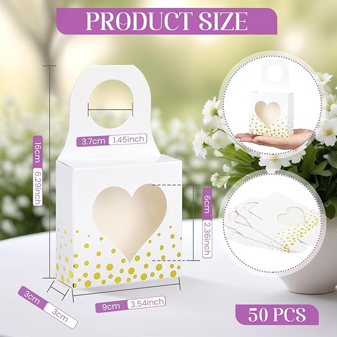 Megitzuu 50 Pieces Wine Bottle Box with Window, White Wine Boxes for Gifts Hanging Foldable Wine Gift Boxes Kraft Paper Wine Bottle Hanger Favor Box for Holding Candy Truffles Chocolate Cookies