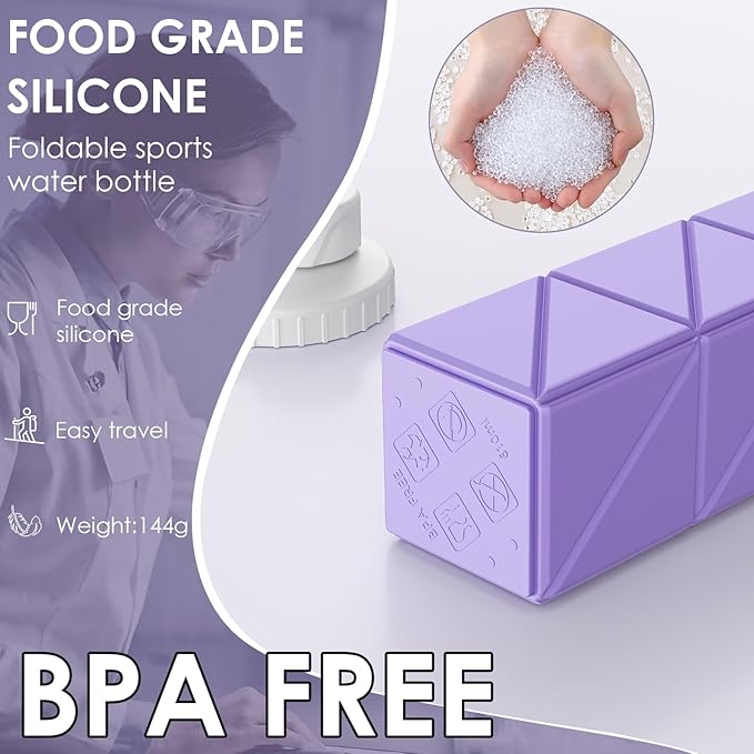 Collapsible Water Bottles,Leakproof BPA-Free Silicone Foldable Portable Water Bottle 610ml,Lightweight 21oz Reusable Wide Mouth Water bottle for Travel Cycling Gym Camping Sports Outdoor