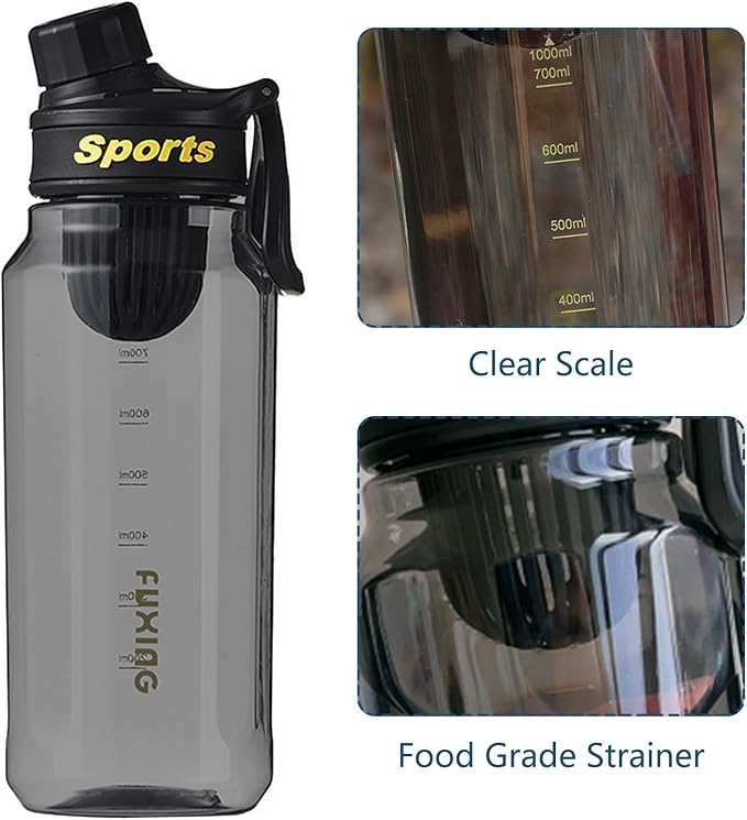 Water Bottle, Simple Modern Water Bottle, BPA-Free Water Bottles, Travel Water Bottle Clear Water Bottle Large Water Bottle, Sports Water Bottle with Carry Handle (33oz/1L, Black)