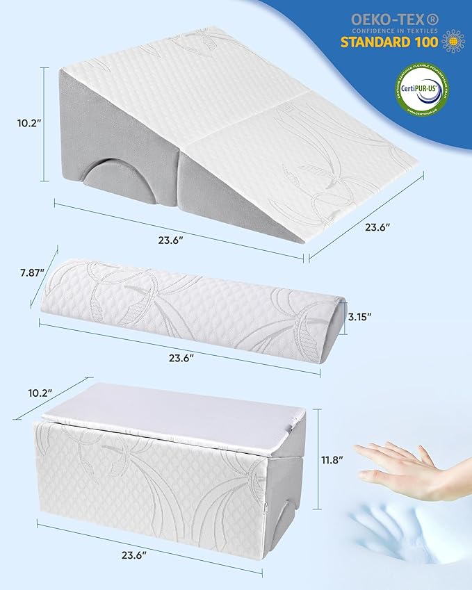 Forias Adjustable 10" Bed Wedge Pillow for Sleeping, Versatile Triangle Wedge Pillows for After Surgery, Acid Reflux, Snoring, Gerd,Leg Elevation, Foldable Wedge Pillow with Headrest Pillow