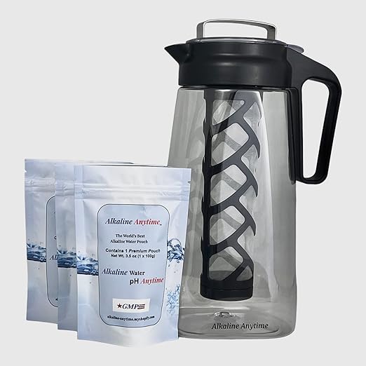 Alkaline Water Filter Pitcher with Infuser, Tritan Pitcher with Lid 2L | 9.5 pH Alkaline Filters | Tea Pitcher | Tritan BPA Free Ice Coffee Maker | Infuser Pitcher (100g Filter 3 Pack)