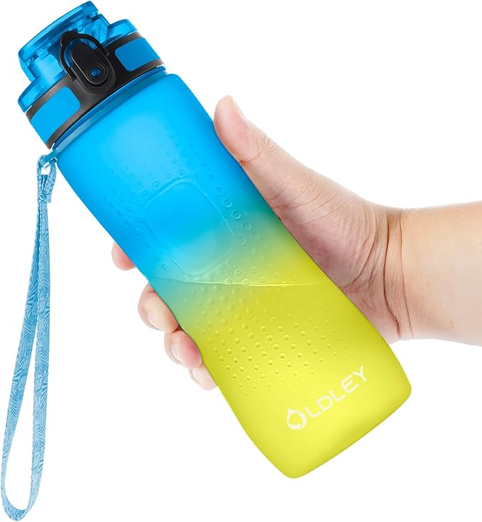 OLDLEY 25 oz Water Bottle, Motivational Water Bottle with Time Marker, Sports Water Bottle With Strap, Leakproof & BPA Free Large Water Bottles for School, Gym, Travel, Outdoor, Tritan,Yellow&Blue