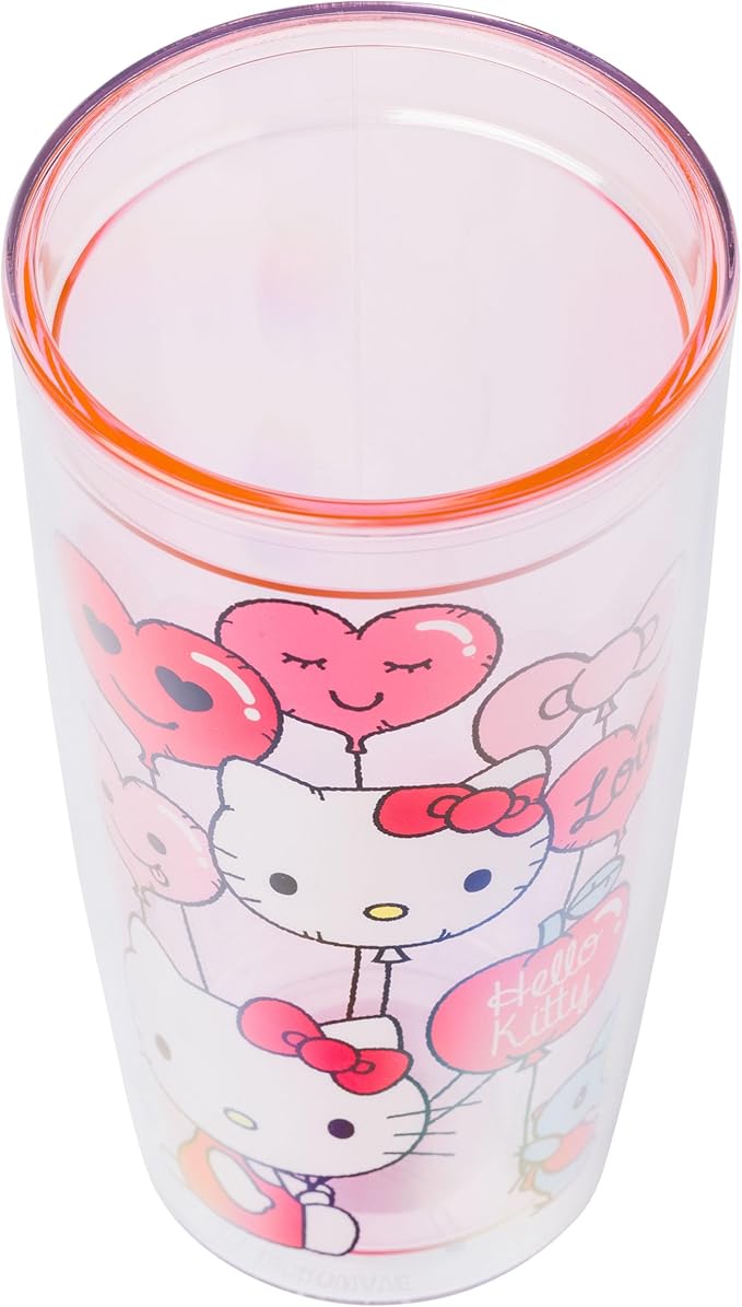 Silver Buffalo Sanrio Hello Kitty Valentine’s Day Heart Balloons Double Wall Travel Tumbler with Slide Close Lid, 20 Ounces