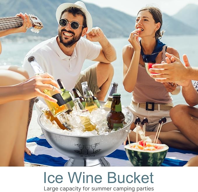 Ice Bucket for Parties, 12L Stainless Steel Beverage Tub, Champagne Bucket with Scoop, Wine Bucket Chiller for Parties, Punch Bowl for Celebrations