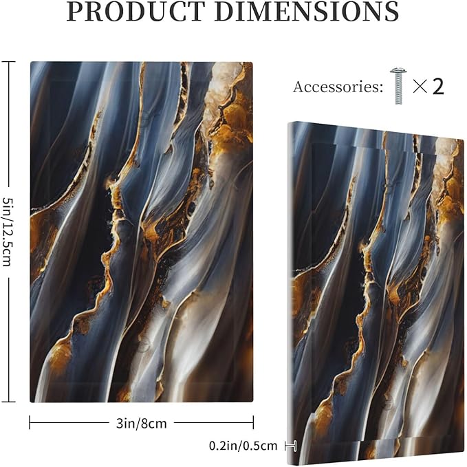 Gradient Abstract Ripple Blue Gold Marble Printed 1 Gang Light Switch Covers No Device Wall Plate Decorative Blank Switchplate Electrical Faceplate for Kitchen Bathroom Bedroom Decor