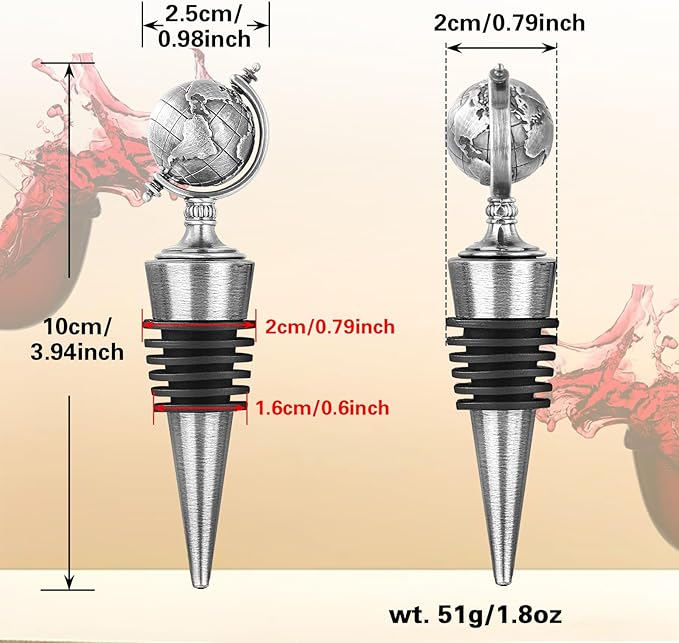 LKKCHER Earth Globe Wine Stopper, Wine Gifts for Men Women, Bottle Stoppers for Wine Champagne, Birthday Gifts, Christmas Gifts, Wine Saver, Wine Accessories