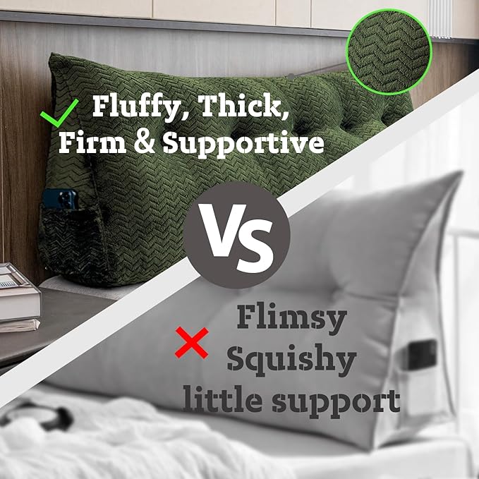 Large Bolster Triangular Headboard Wedge Backrest Positioning Support Bed Rest Reading Pillows Headboard Wedge Pillows for Day Bed Bunk Bed with Removable Cover