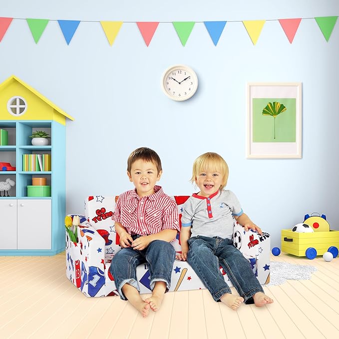 Foldable Kids Sofa Couch 2 in 1 Children Convertible Sofa to Lounger Flip Open Toddlers Sofa Bed,Extra Wide Soft Lightweight for Bedroom Livingroom Playroom
