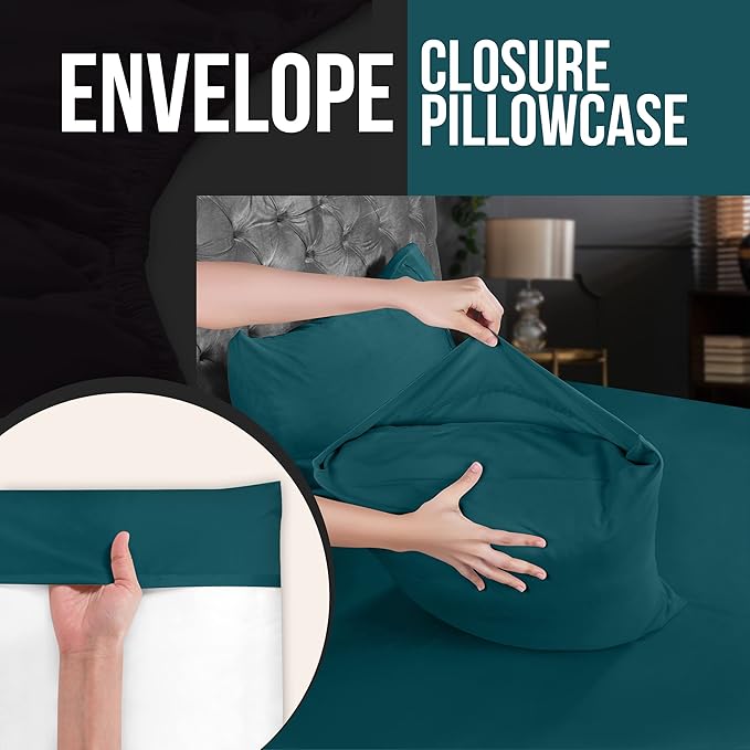 Utopia Bedding Queen Pillow Cases - 2 Pack - Envelope Closure - Soft Brushed Microfiber Fabric - Shrinkage and Fade Resistant Pillow Covers 20 X 30 Inches (Queen, Teal)