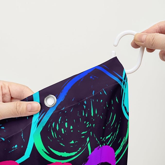 AILONEN Hearts Shower Curtain for Bathroom, Colorful Hearts Love Theme Bath Curtain for Kids Girls Women,Abstract Hearts Print Black Shower Curtain Waterproof with 12 Plastic Hooks, 60" W*72" H