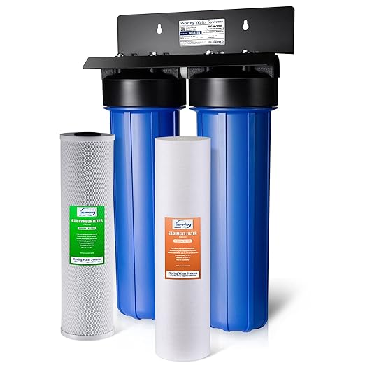 iSpring WGB22B 2-Stage Whole House Water Filtration System with 20” x 4.5” Fine Sediment and Carbon Block Filters, Removes 99% of Chlorine