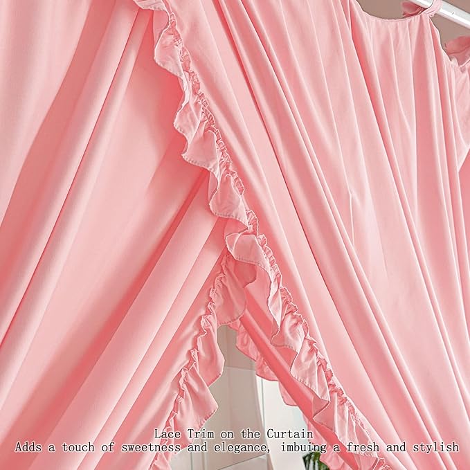 AIKASY Princess Canopy Bed Curtains with Top Ties - Windproof & Lightproof for Girls' Adult Bedroom Decor | Bed Canopy Drapes (Queen,Pink)