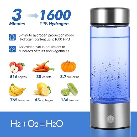 Hydrogen Water Bottle, Portable Hydrogen Water Ionizer Machine, Rechargeable Hydrogen Water Bottle Generator,with Pem SPE Technology Hydrogen Water Cup for Exercise, Travel