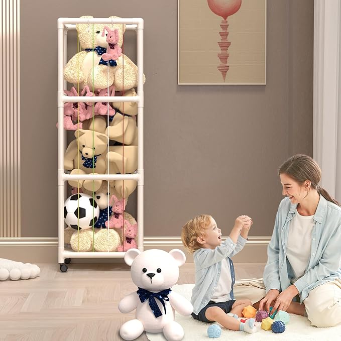 Stuffed Animal Storage, Extra Large Plush Toys Storage Holder, Stuffed Animal Zoo StorageTriple Decker with Pulleys Shelf with Elastic Band for Playroom Bedroom Nursery Birthday Gift