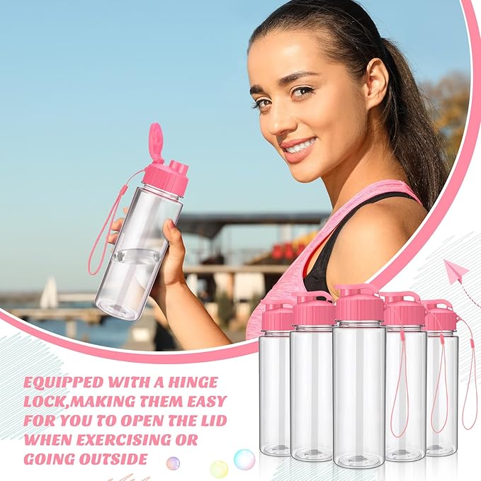 Mifoci 20 Pieces Water Bottle Bulk Plastic Water Bottles Bulk Gym Sports Adults Reusable Large Water Bottles with Leak Proof Flip Top for Party Outdoor(17 oz,Rose Red)