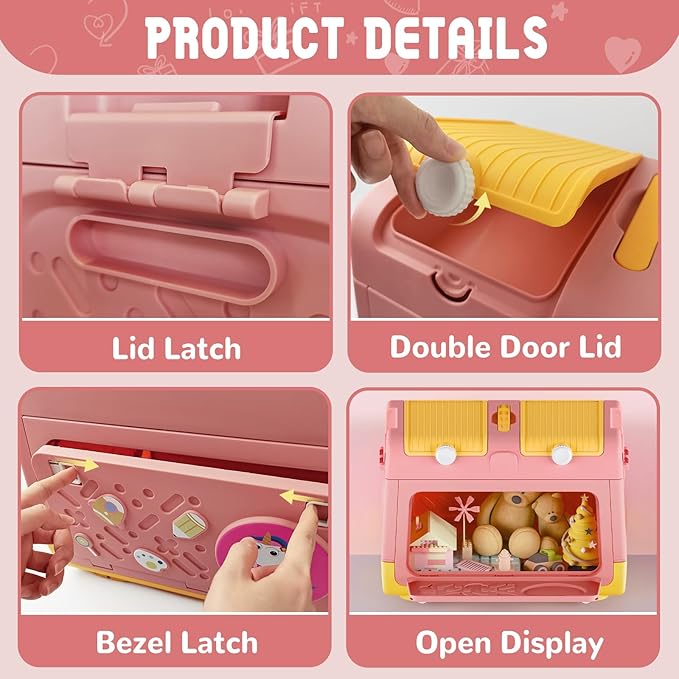 Toy Box Chest with Lid, Unicorn Collapsible Storage Organizer for Kids Boys Girls, Plastic Stackable Toddler Toy Bins with Double Door Lid (Pink)