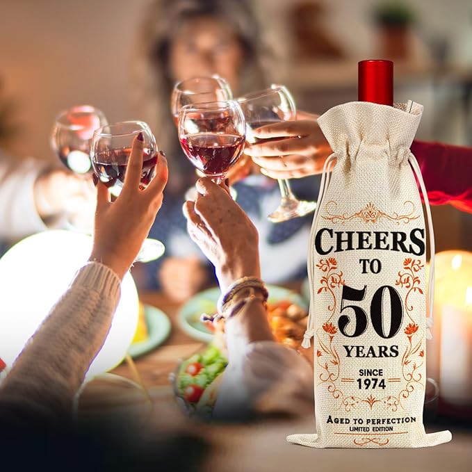 SpringWhisper 50th Birthday Gifts for Women Men Back in 1974 Birthday Gift 50 Years Old Gift Birthday Decoration Wine Bag Gift for Her Him Wine Gift Bag 50th Turning 50