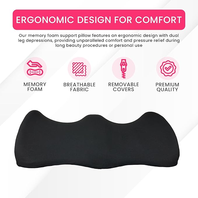Ergonomic Leg Pillow for Leg and Knee Support | Premium Memory Foam Knee Pillow for Beauty Salon Or Home | Bolster Pillow for Legs Helps Comfort Enhancement, Legs & Lower Back Pain Relief (Black)