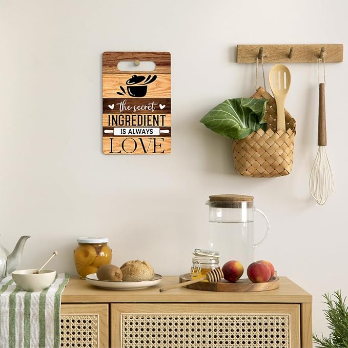 Farmhouse Kitchen Decor, Kitchen Signs Wall Decor, KKitchen Decorations, Kitchen Door Wall Hanging Decor, The Secret Ingredients Is Always Love Wood Sign 8 x 12 Inch