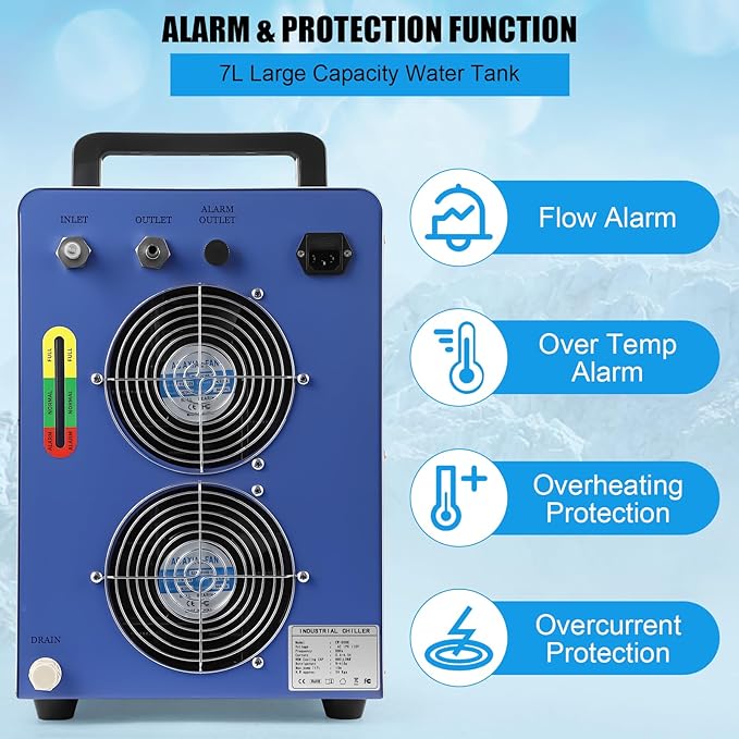 Industrial Water Chiller, 7L 2.64gpm CW-5000 Water Cooling System, Water Cooler for 40W-100W CO2 Laser Engraving & Cutting Machine, Laser Chiller Water Cooling Machine for Laser Cutter