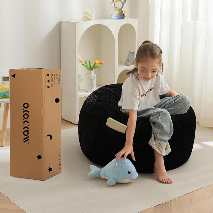 MAXYOYO Bean Bag Chair Bed for Kids, Convertible Bean Bag Folds from Lazy Chair to Floor Mattress Bed, Stuffed Floor Sofa Couch Sofa Bed for Boys and Girls, High-Density Foam Filling, Black