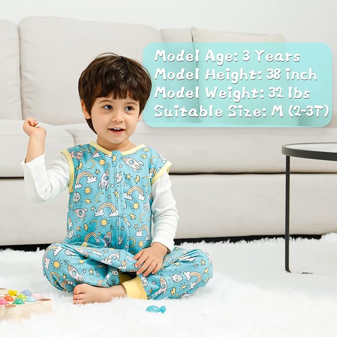 WONDAY Toddler Sleeping Sack, Sleep Sack 2t-3t, Sleep Sack Baby Wearable Blanket, Sleeping Bag Toddler Baby Sleep Sack with Feet, Sleeveless Sleep Sack for Toddlers