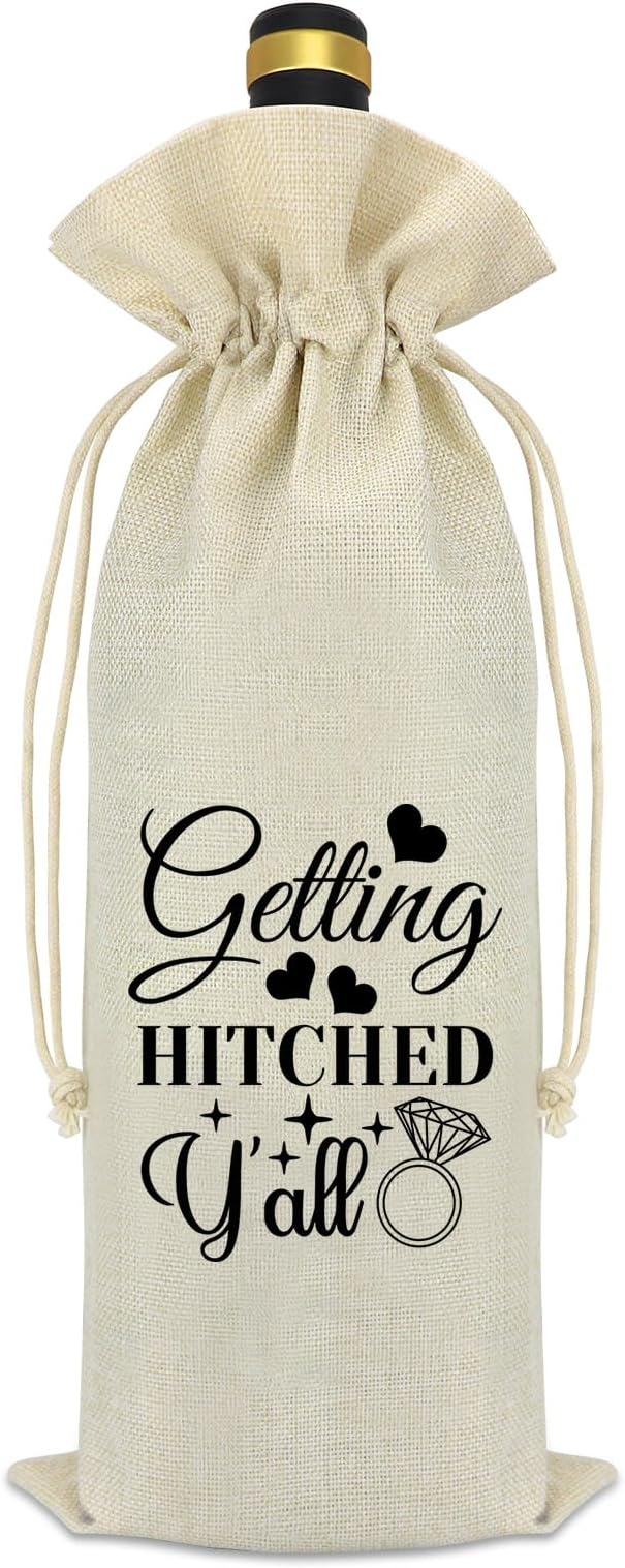 Engagement Wine Gift Bag Wedding Gift for Couple Engagement Gifts for Him Her Mr and Mrs Gift Getting Engaged Gifts Funny Bridal Shower Gift Burlap Wine Bottle Bag With Drawstring Bride Groom Gift