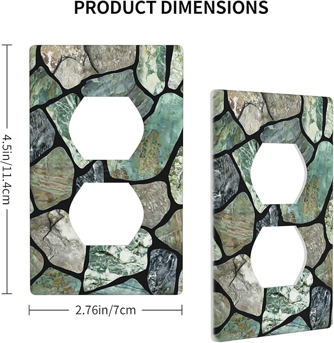 Green Stone Texture Duplex Outlet Switch Wall Plate Cover Decorative 1-Gang for Electrical Room Bathroom Bedroom Home Kitchen One Receptacle Polycarbonate Power Gear 4.5" x 2.76"