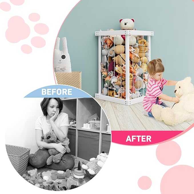 Corner Stuffed Animal Storage Zoo Stuffed Animal Holder Wooden Plush Storage Organizer Playroom Organization and Storage for Bedroom Nursery Room Organizer Plush Toys