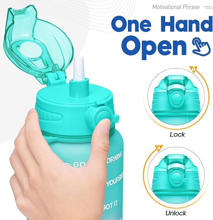 Water Bottles 1 / Half Gallon with Time Marker and Straw, Large Fitness Sports Motivational Bottle, Wide Mouth Leakproof and BPA Free for Travel, Gym,office,school