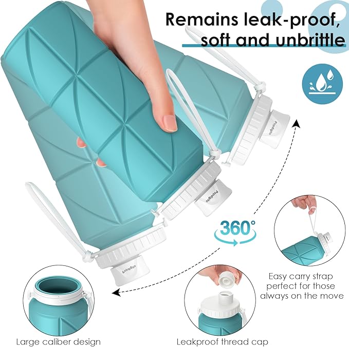 Collapsible Water Bottle 2pcs Foldable Silicone Travel Water Bottle Leakproof Flexible BPA Free Portable,Folding Water Bottle Lightweight for Camping, Hiking,Sports Travel Bottles 23oz