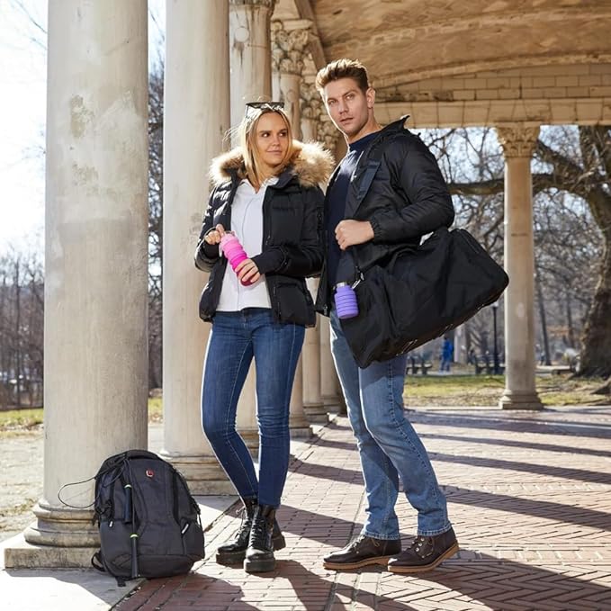 Mayim Collapsible Water Bottles Silicone Travel Tumbler with Clip for Backpack, Reusable Portable Sport Water Bottle for Gym, Camping, Hiking or Airport, 17 Oz Grey