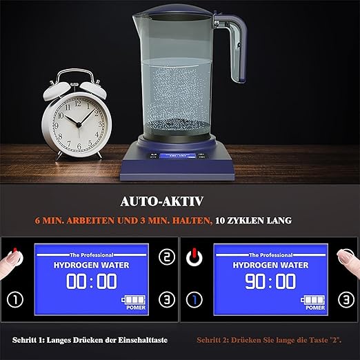 Hydrogen Alkaline Water Pitcher Maker Machine,Hydrogen Water Pitcher with SPE and PEM Technology, Make Hydrogen Content up to 800-1200 PPB 2000ml/70Oz