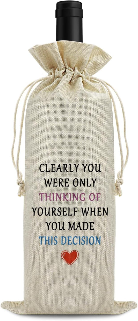 Leaving Away Gifts for Colleague Wine Bag New Job Gifts for Coworkers Drawstring Wine Bottle Bag Farewell Goodbye Gift for Boss Women Men Friends Congratulation Gift Reusable Burlap Wine Gift Bag