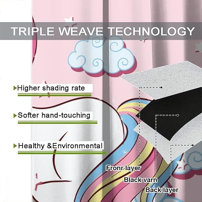 Unicorn Curtain for Kids Bedroom,Pink Cartoon Rainbow Darkening Curtains Decor Sliding Curtains Decorative Curtains for Girls Boys Baby Room,Living Room Decoration 55x63inch