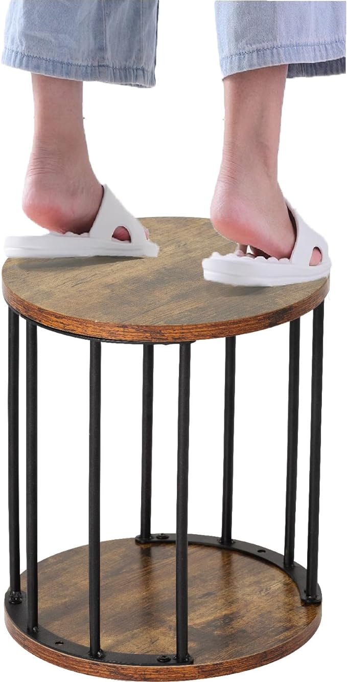 HDANI Small Round Wooden Step Stool for Kids Adults, 300lbs Load Capacity Garden Stool, Non-Slip Small Stool for Plant Stand, Kitchen, Bathroom and Bedroom,Brown