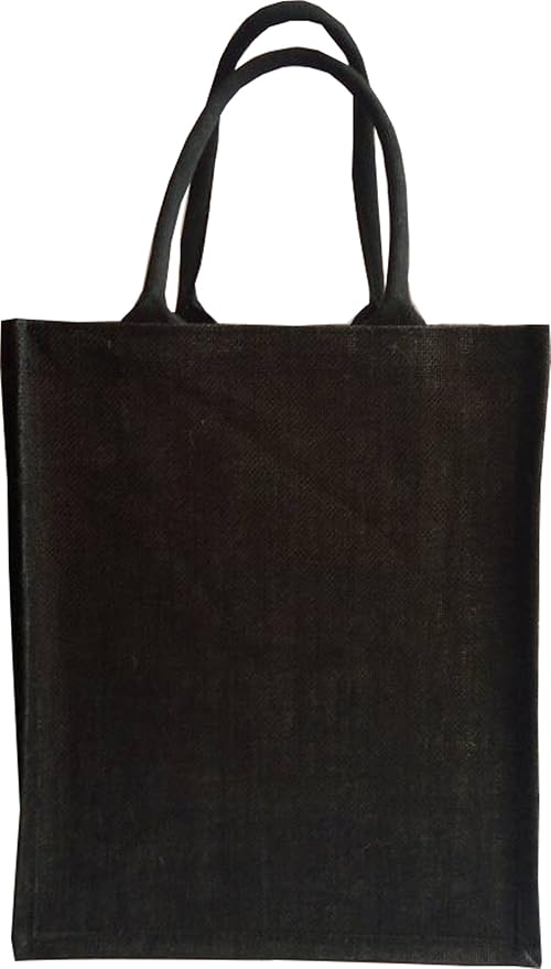 KVR natural Black Jute burlap wine beer water 6 bottle cum CAN carrier bag with option to use as Grocery & lunch bag Eco Environment Friendly versatile flexible (6 bottle bag, black)