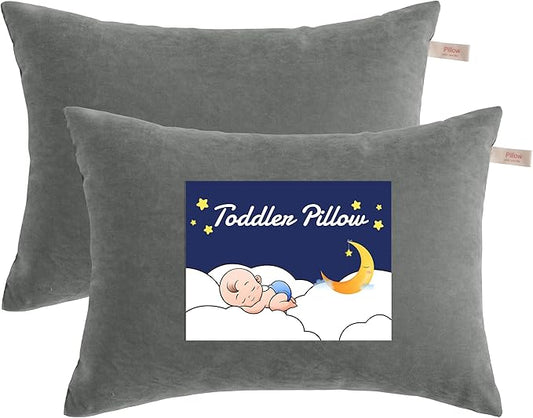 NTBAY Toddler Pillows, Down Alternative 13"x18" Pillows, Machine Washable - Soft and Breathable Travel Small Pillows for Sleeping, Ideal for Daycare, Crib, Cot, Dark Grey