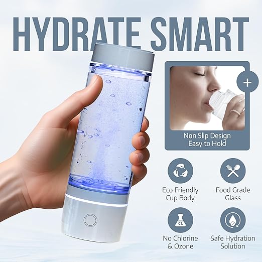Hydrogen Water Bottle 2024 – SPE/PEM Technology Generating Up to 3000ppb Hydrogen-Rich Ionized Water for Antioxidant and Health Benefits – Environmentally Friendly PC and Glass - White