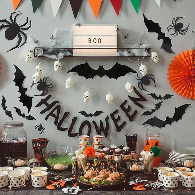 Halloween Wall Stickers 28Pcs Bat Wall Decor 3D Self Adhesive Halloween Wall Decals Horror Black Bats Wall Decorations Reusable Window Stickers for Halloween Party Home Room Art DIY Accessories