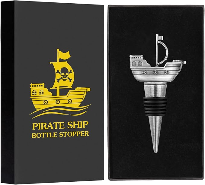 LKKCHER Pirate Ship Wine Stopper, Wine Gifts for Men Warship Battleship Lovers, Nautical Bottle Stoppers for Wine Champagne, Birthday Gifts, Wine Saver, Wine Accessories