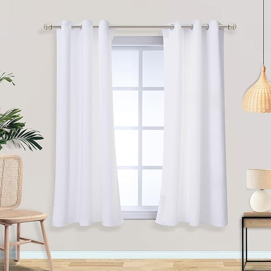 Mrs.Naturall Small Window Curtains for Bedroom 2 Panels Set 45 in Long White Room Darkening Thermal Insulated Light Blocking Short Blackout Curtains for Bathroom Nursery 45 Inch Length