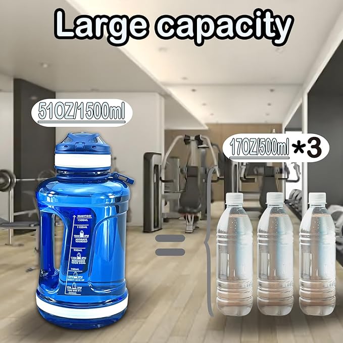 Sports Water Bottle, 50 Oz/1500mL, Leak Proof BPA Free Travel Outdoor For Men Women (Blue)