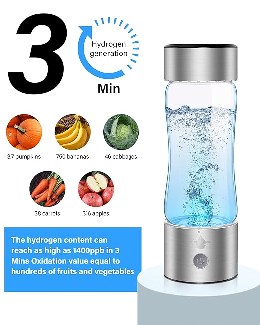 Hydrogen Water Bottle 2024, Hydrogen Water Bottle Generator with SPE PEM Technology Water Ionizer, Hydrohealth Hydrogen Water Machine Improve Water in 3 Mins for Home, Office, Travel, Daily Drinking