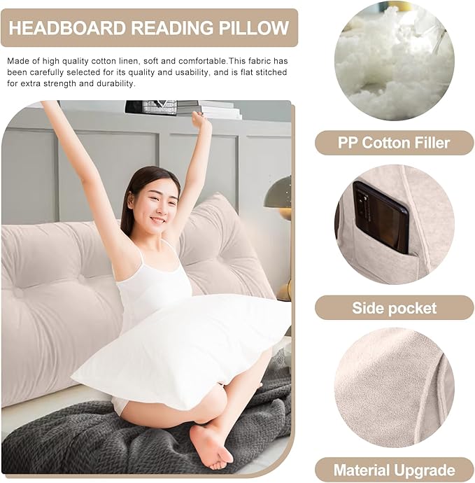 Large Triangular Headboard Pillows Long Backrest Positioning Support Bolster Cushion for Daybed Fluffy Quality Plush Body Wedge Pillow with Removable Cover(White-Full-54x8x20in)