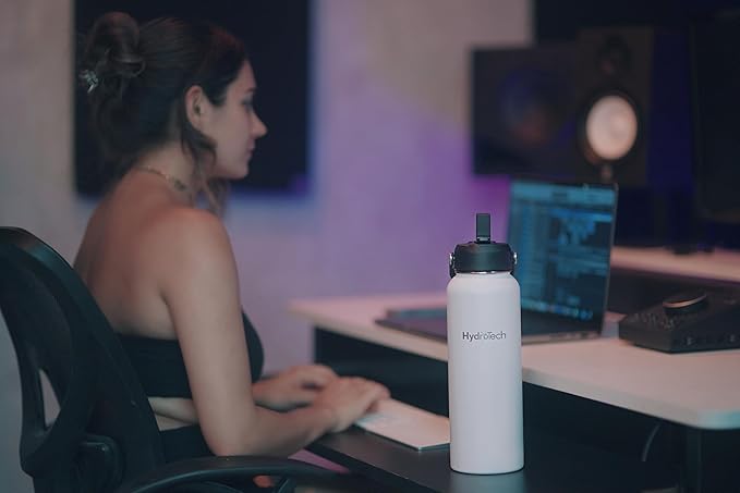 HydroTech Stainless Steel Leak Proof Water Bottle with Double Wall Insulation and 2 Lids (Straw Lid) - 40 OZ. (Dark Gray)